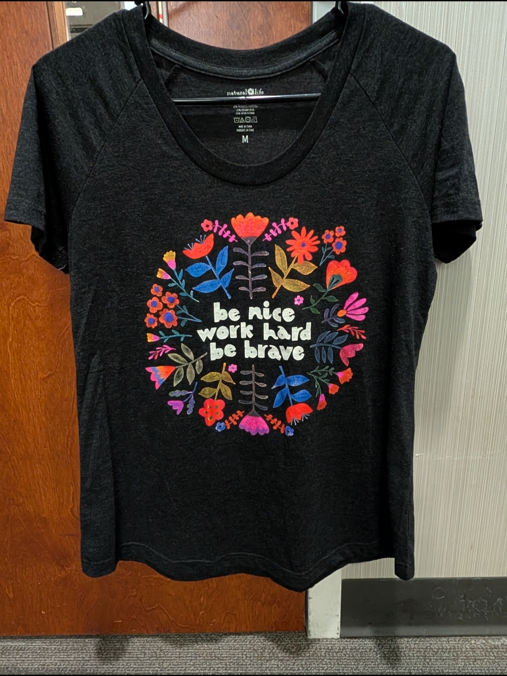 NATURAL LIFE Black Tee with Multicolor Floral Graphic